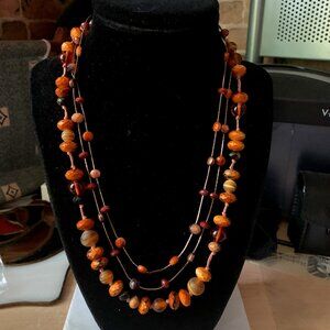 Liz Claiborne Tiger's Eye Necklace Natural Stone Faceted Multi Strand Knotted